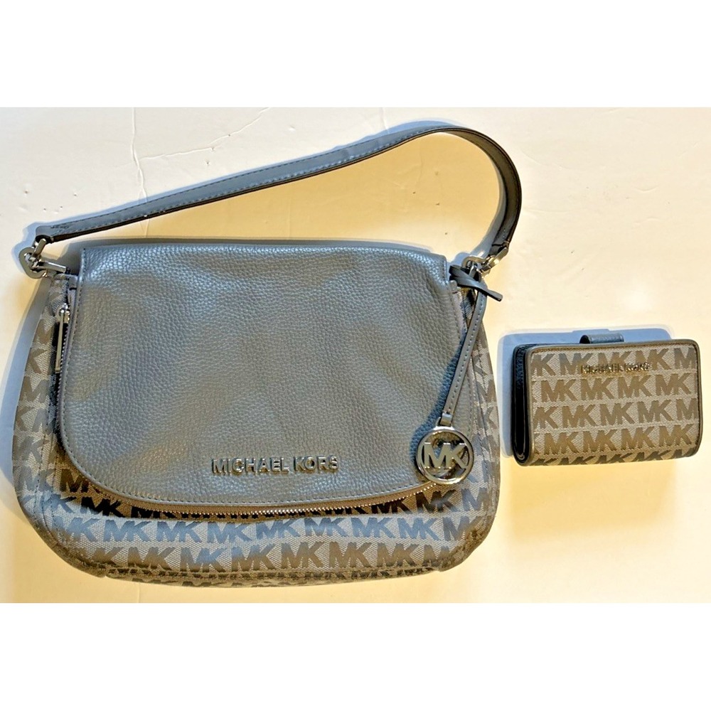 Michael Kors Bedford Leather Handbag Purse Wallet Medium Heather Gray